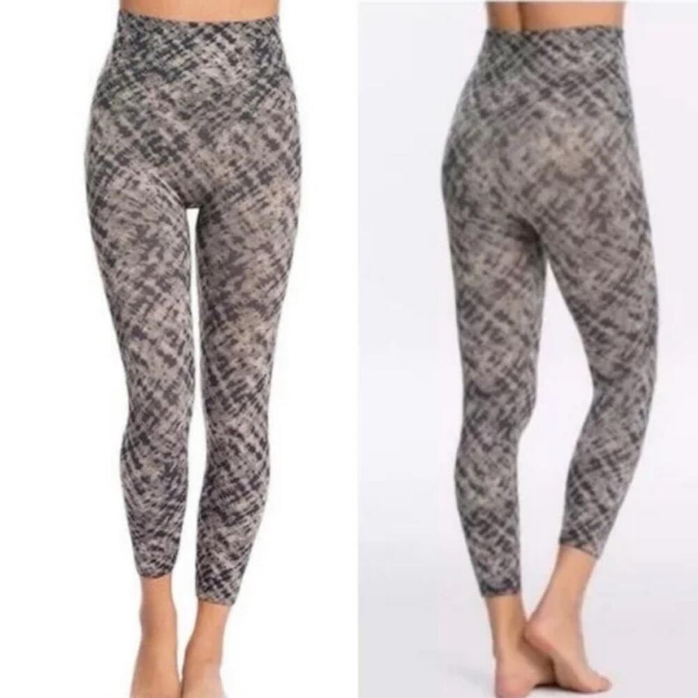 Spanx Medium Look At Me Now Cropped Seamless Leggings Tan Black Tie Dye Shaping